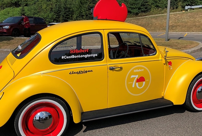 Electric yellow Beetle, St-Hubert delivery car