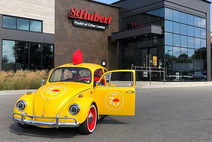 Electric yellow Beetle, St-Hubert delivery car