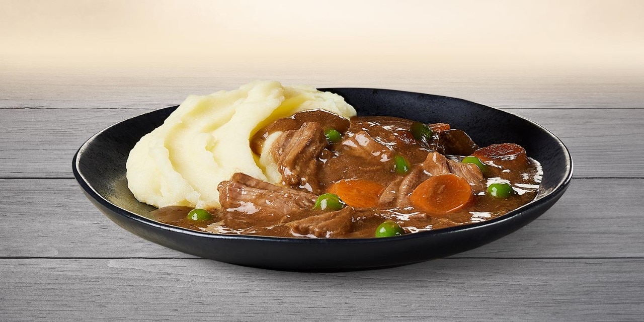 Braised Beef & Vegetables with Garlic Mashed Potatoes
