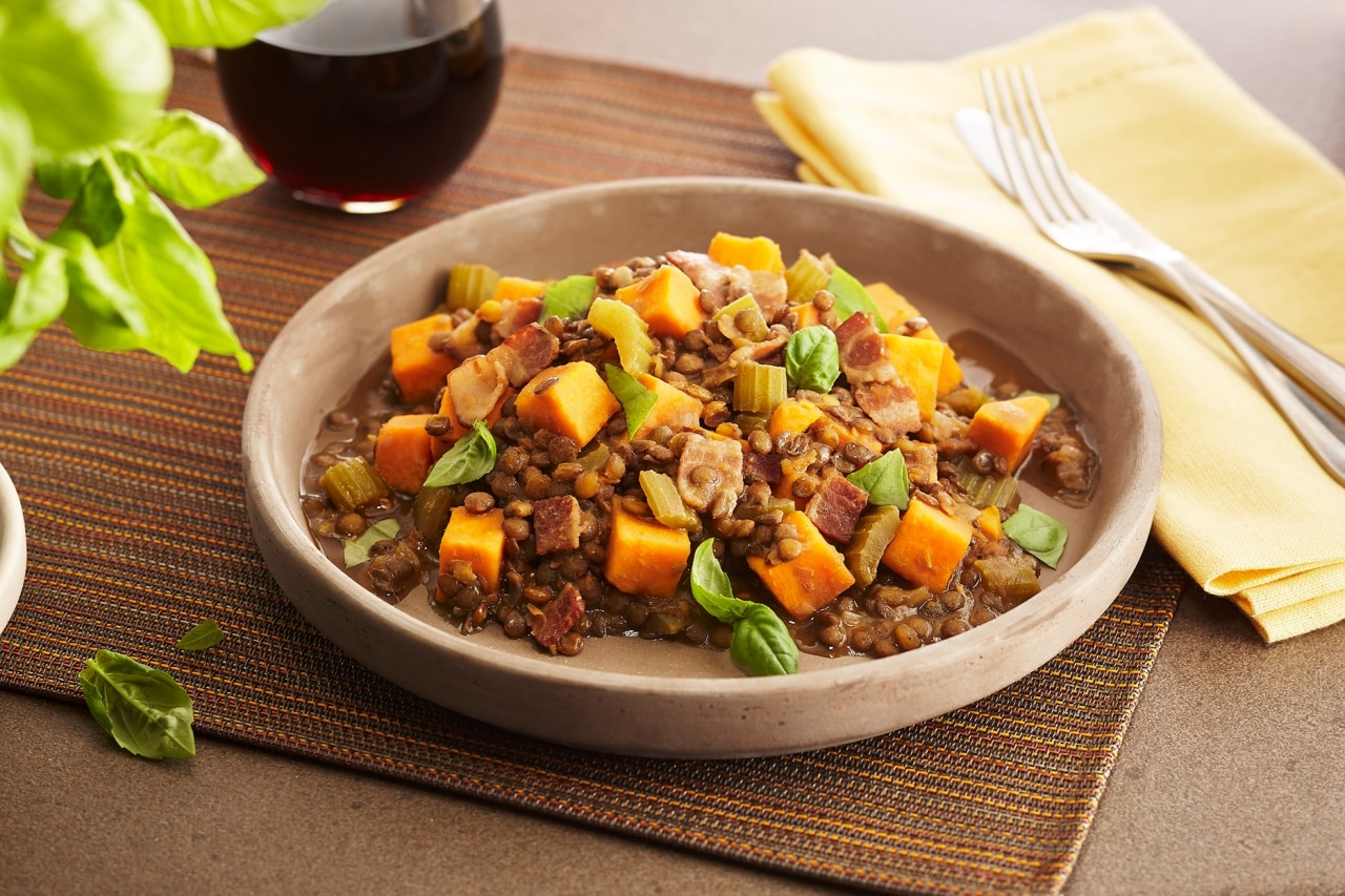 Lentil Stew with Bacon and Red Wine