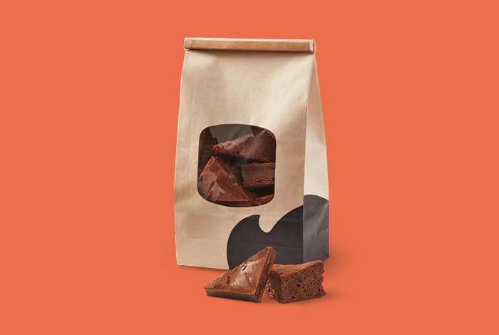 A bag of 12 mini brownies from St-Hubert restaurants
