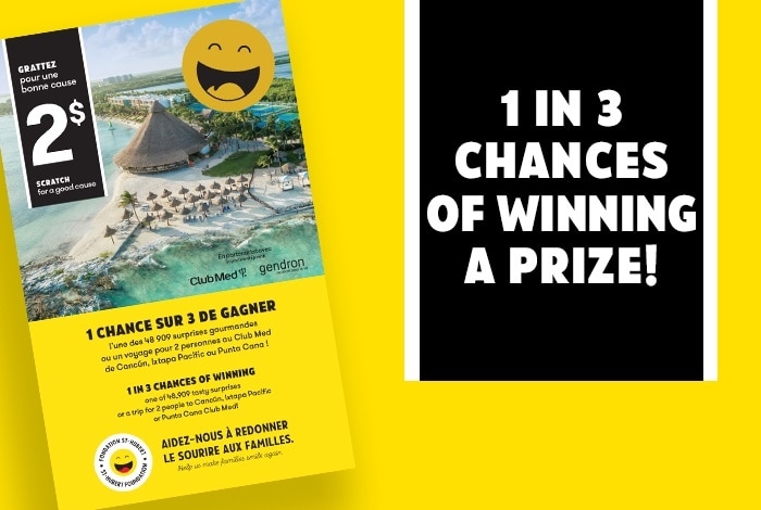 Scratch Card and mention of 1 in 3 chances of winning a prize!