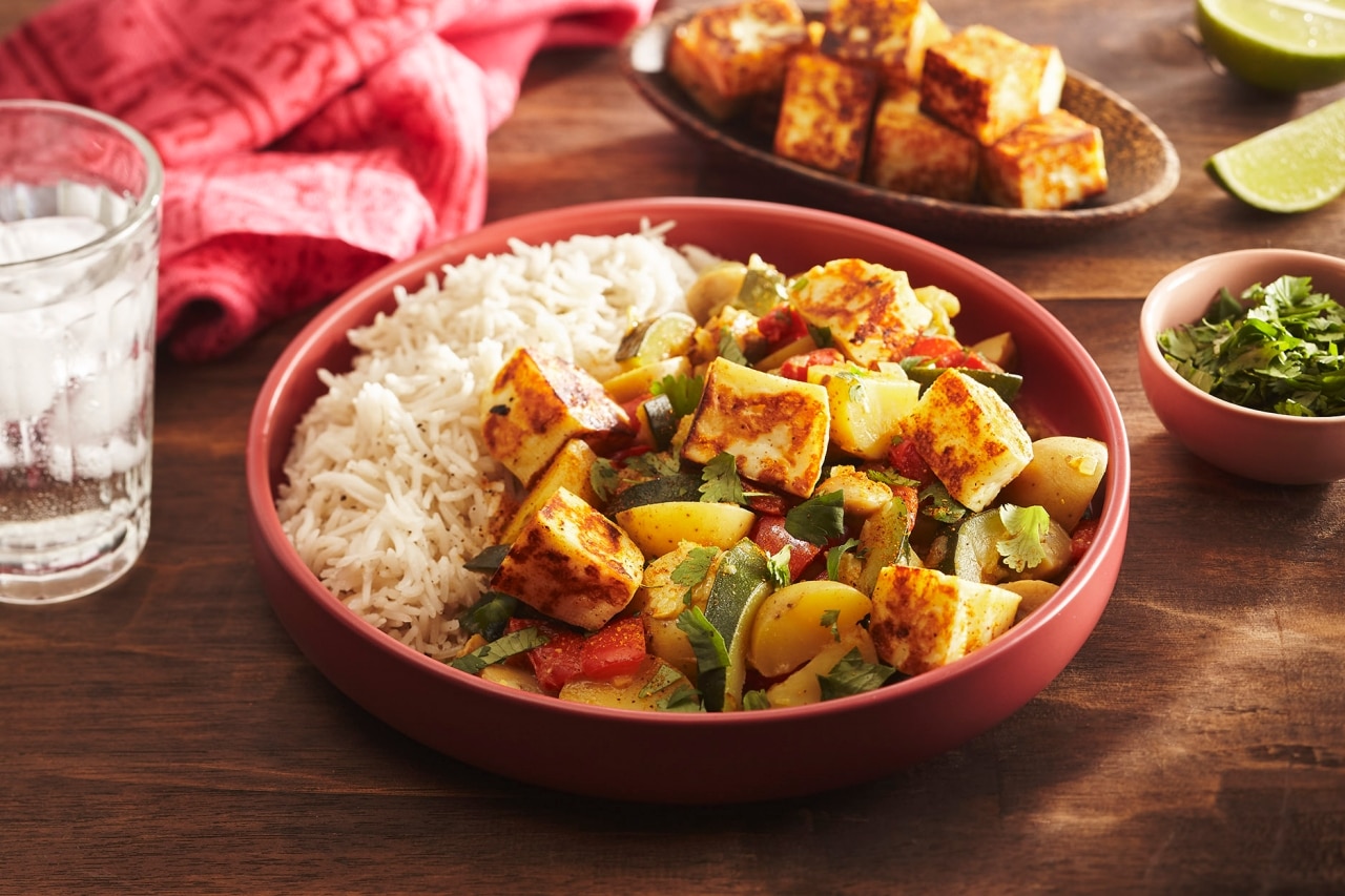 Poêlée de légumes et halloumi à l’indienne