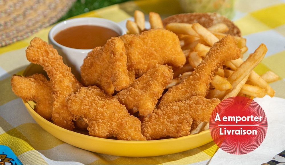 Photo des 8 croquettes de poulet en forme d’animaux du repas d’Animalerie.