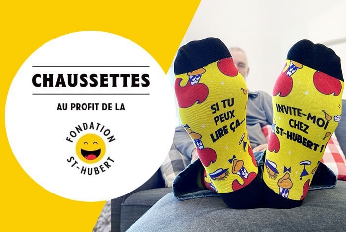 Logo de la fondation St-Hubert et chaussettes ludiques