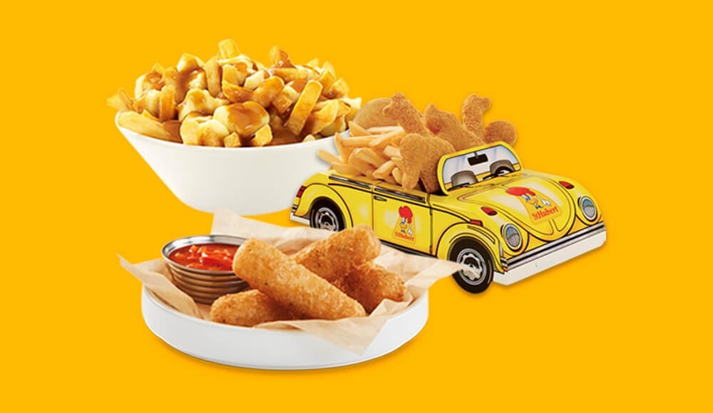 Poutine, animalerie (croquettes de poulet en forme d’animaux) et bâtonnets de fromage